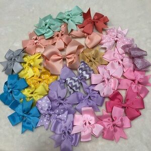 Lot Bundle Girls’ Grosgrain Pastel Bows Clips - 28 Total - Solid & Polka Dot